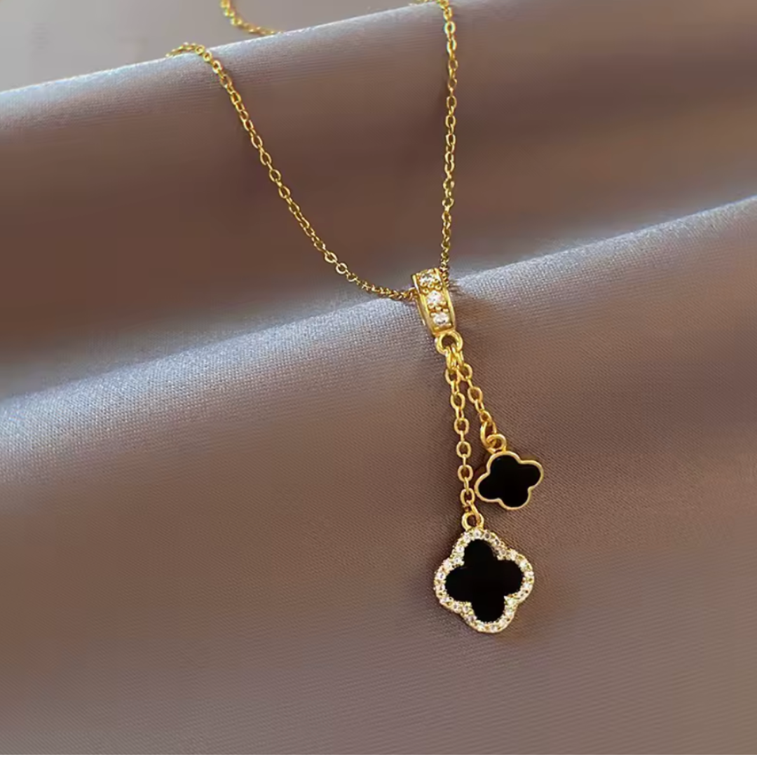 Double Black Clover Necklace
