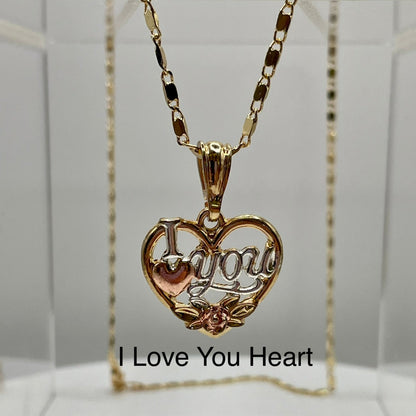 i love you heart gold pendant. Heart pendant. Gold pendant. Gold plated pendants.